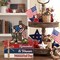 4-Piece Memorial Day Wooden Book Stack Decorations – Patriotic Red, White & Blue Tiered Tray Décor with Boots, Cross, Helmet & Flag for Home, Office & Veterans Day